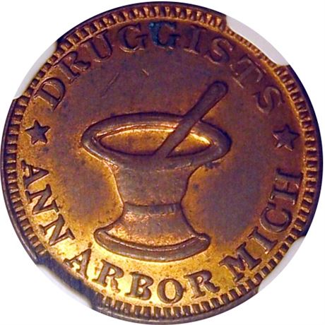 160  -  MI040D-2a R6 NGC MS61 RB Druggist Ann Arbor Michigan Civil War token