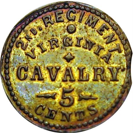 102  -  VA D-5 B R7 Raw AU 2nd Virginia Cavalry Civil War Sutler token