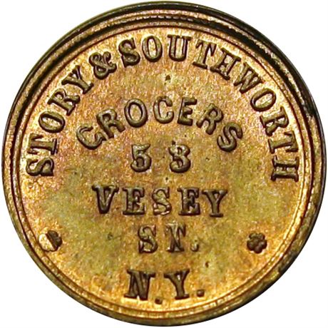 276  -  NY630BV- 6do R9 Raw MS64 Over Indian Cent New York Civil War Store Card