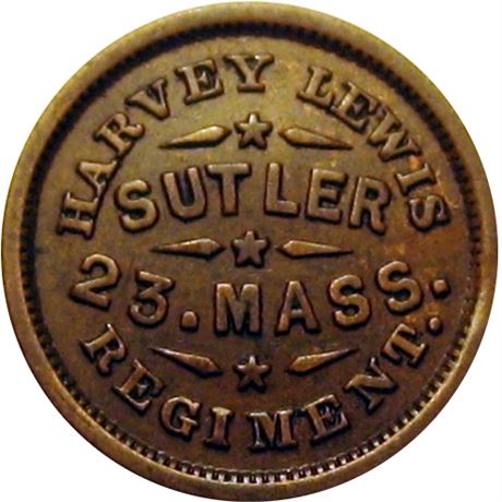 89  -  MA B-50 C R6 Raw EF 23rd Massachusetts Civil War Sutler token