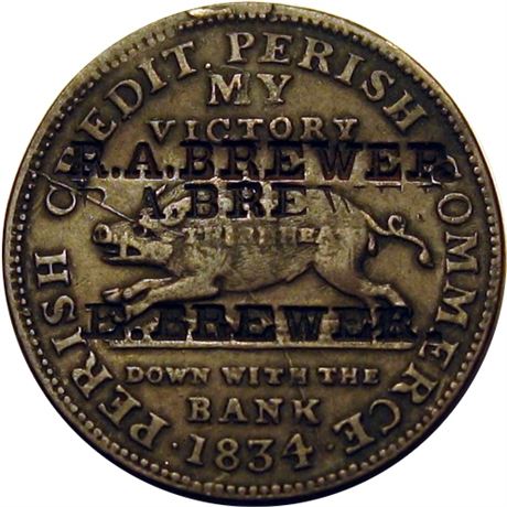 381  -  R. A. BREWER / E. BREWER on the obverse of 1834 Hard Times token HT-11