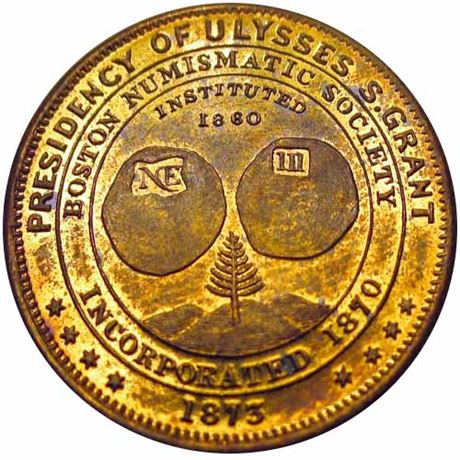 655  -  Lovett's 1875 Boston Numismatic Society Medal  Raw MS63