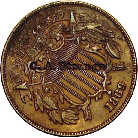 409  -  C. A. Strange on the obverse of an 1869 Two Cent Piece