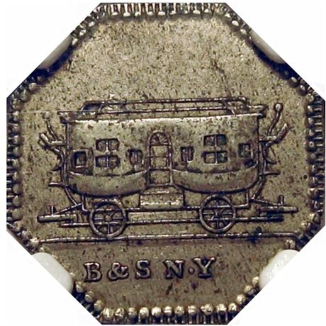 489  -  LOW 370 / HT-298 R6 NGC AU55 New York Rail Road Hard Times token