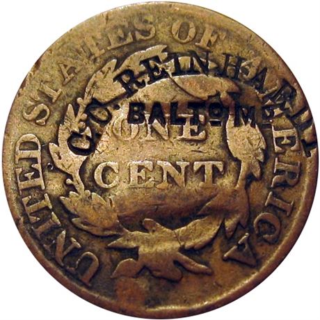 394  -  C. C. REINHARDT (curved) / BALTo Md on both sides of an 1826 Large Cent