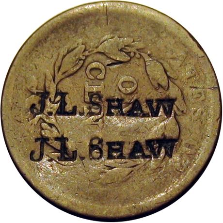 408  -  J. L. SHAW twice on the reverse of an 1830's Large Cent