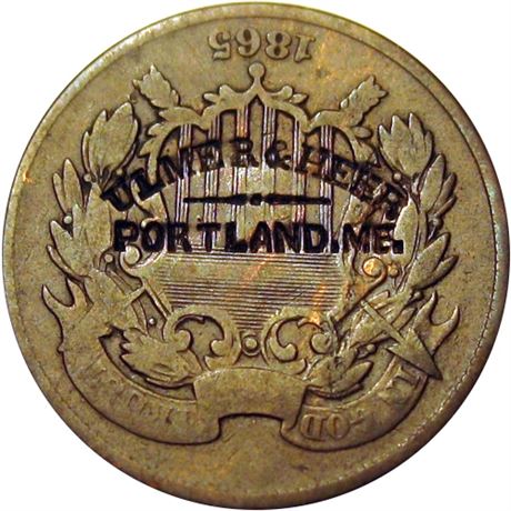 416  -  ULMAR & HEHR / --- / PORTLAND. ME. On the obverse of 1865 Two Cent Piece