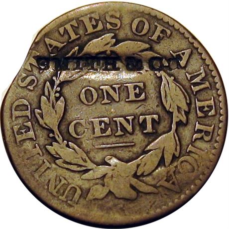 411  -  M. S. SCHWARTZ. EXTRA on 1832 Large Cent SMITH & CO on reverse