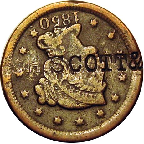 406  -  W. H. SCOTT & on both sides of an 1850 Large Cent