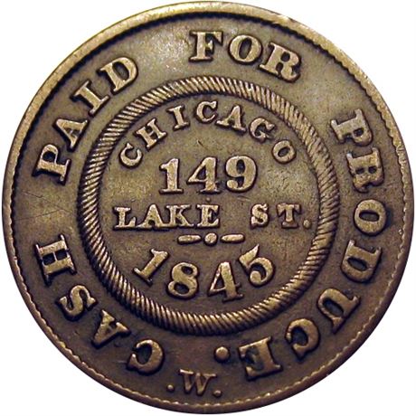 505  -  MILLER IL  8  Raw EF 1845 Chicago Illinois Merchant token