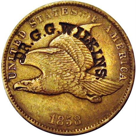 417  -  DR. G. G. WILKINS. Curved on the obverse of an 1858 Flying Eagle Cent