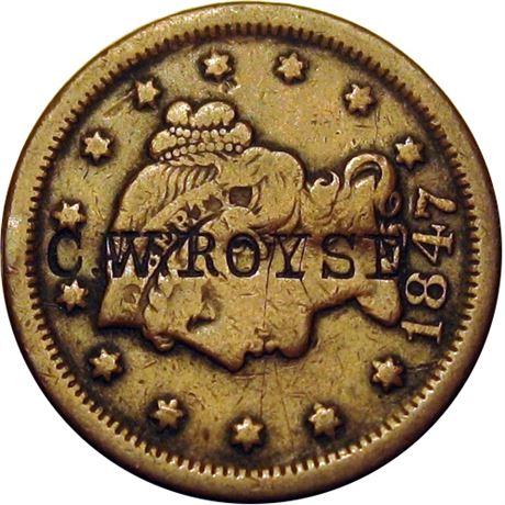 395  -  C. W. ROYSE on the obverse of an 1847 Large Cent
