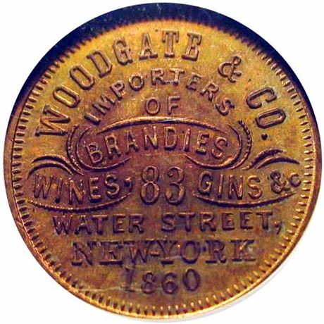 555  -  MILLER NY  969  NGC MS65 RB 1860 J. N. T. Levick New York Merchant token