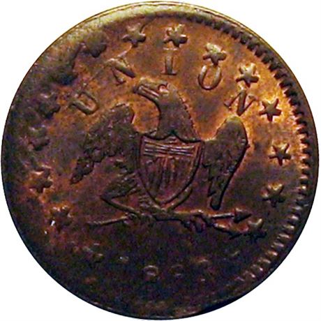51  -  155/400 a R4 Raw MS63 Indiana Primitive Patriotic Civil War token