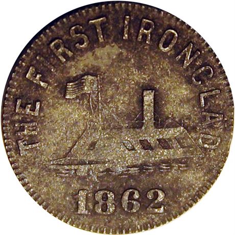 100  -  498/499 Iron R8 Raw EF Details Merrimac Patriotic Civil War token