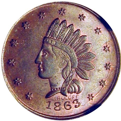 123  -  CT345aA-1a R1 NGC MS64 BN Norwich Connecticut Civil War token