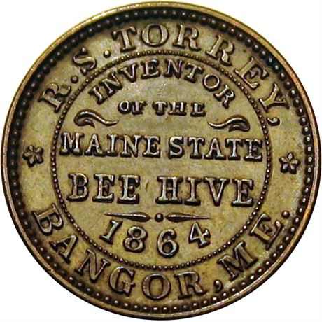 168  -  ME100A-2a R3 Raw AU+ Bangor Maine Civil War token