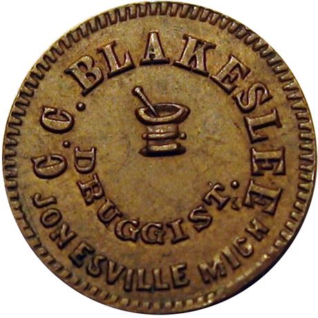 215  -  MI527A-1a R7 Raw AU+ Jonesville Michigan Civil War token