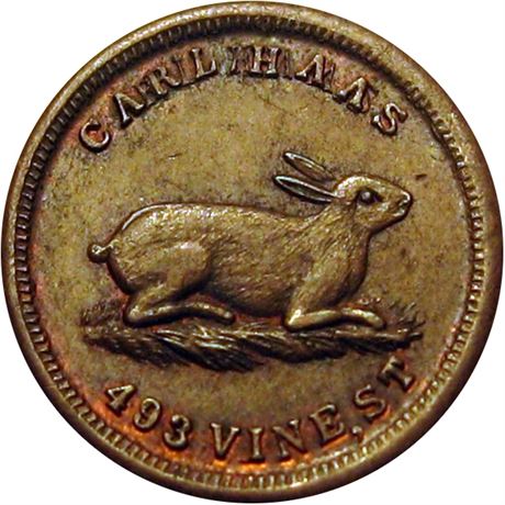 268  -  OH165BJ-19a R6 Raw MS63 Cincinnati Ohio Civil War token Rabbit