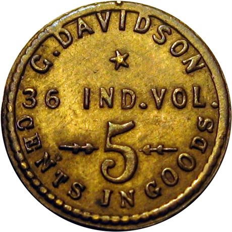 113  -  IN-36-05Bb R8 Raw UNC Details 36th Indiana Civil War Sutler token