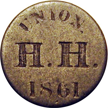 366  -  LU H-1g R9 Raw VG/AG H.H. Union 1861 Location Unknown Civil War token