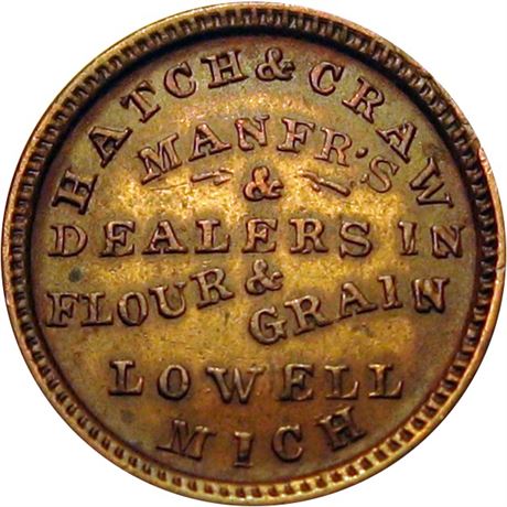221  -  MI580B-1a R8 Raw EF Details Lowell Michigan Civil War token