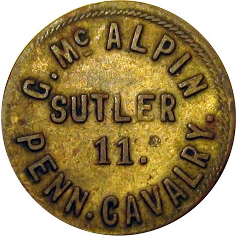 118  -  PA-11b-5Ba R8 Raw VF 11th Pennsylvania Cavalry Civil War Sutler token
