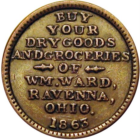 296  -  OH765E-1a R6 Raw VF Ravenna Ohio Civil War token