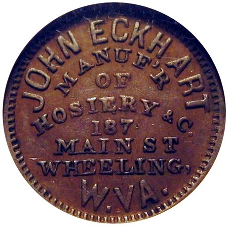 332  -  WV890B-1a R5 NGC AU58 BN Wheeling West Virginia Civil War token