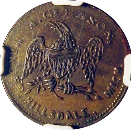 207  -  MI450L-5a R10 NGC AU58 BN Hillsdale Michigan Civil War token