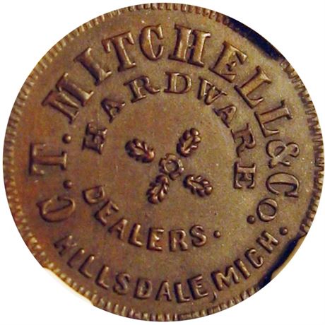 204  -  MI450J-1b R9 NGC MS63 Hillsdale Michigan Civil War token