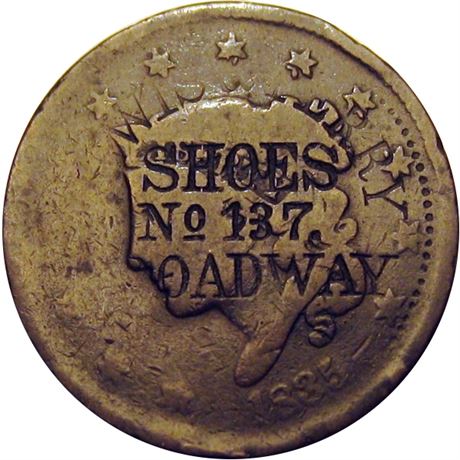 407  -  WIS & (P)ERRY / SHOES / NO 137 / (BR)OADWAY on 1835 Large Cent