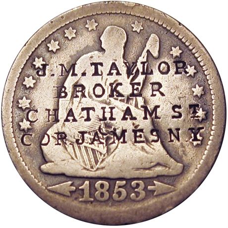 402  -  J. M. TAYLOR / BROKER / CHATHAM St. / COR. JAMES N.Y. on 1853 Quarter