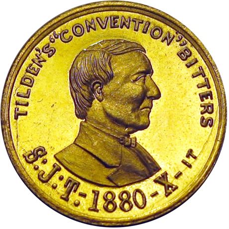 595  -  SJT 1876-9 Gilt  Raw MS65 Samuel Tilden Political Campaign token