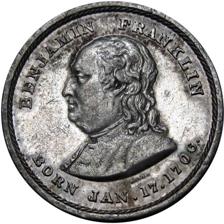 708  -  Merriam Benjamin Franklin Medal  Raw EF+ White Metal