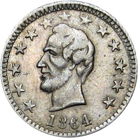 44  -  127/177 j R4 Raw MS62 Abraham Lincoln Patriotic Civil War token