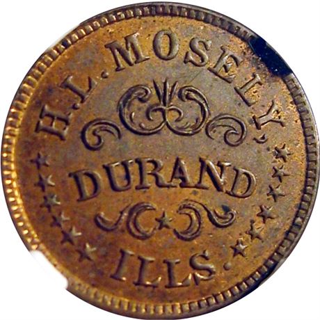 156  -  IL225A-1a R3 NGC MS63 BN Durand Illinois Civil War token