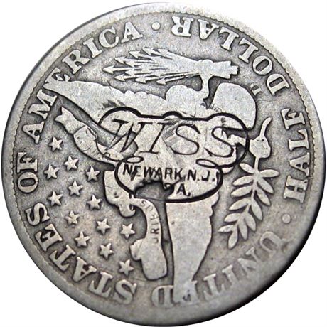 390  -  WISS / NEWARK N.J. / U.S.A in shield on a 1912-D Half Dollar  Raw VF