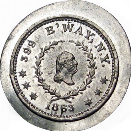 266  -  NY630BB-14e R9 Raw MS62 Mint Error New York Civil War token