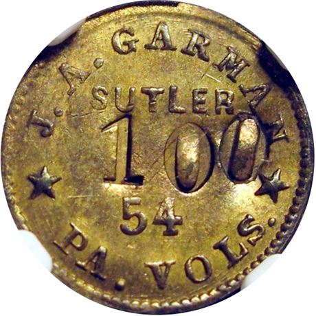 139  -  PA-54-100Bb R8 NGC MS63 Pennsylvania Civil War Sutler token