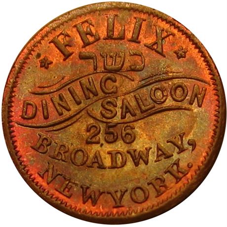 249  -  NY630 W-1a R4 NGC MS65 RB Kosher Saloon New York Civil War token
