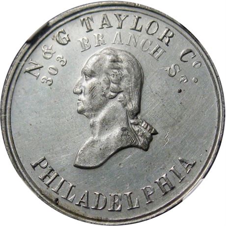 339  -  PA750V-5e R7 NGC MS62 George Washington Philadelphia Civil War token