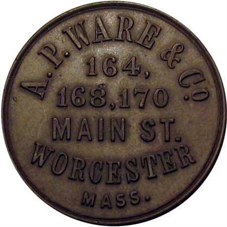 199  -  MA970B-1h bro R8 Raw AU Worcester Massachusetts Civil War token
