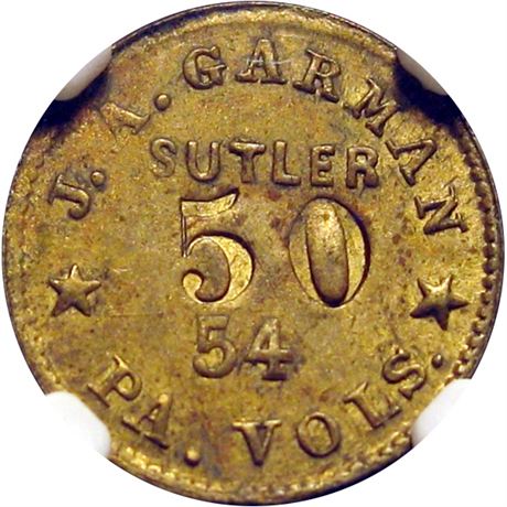 138  -  PA-54-050B R7 NGC AU58 Pennsylvania Civil War Sutler token
