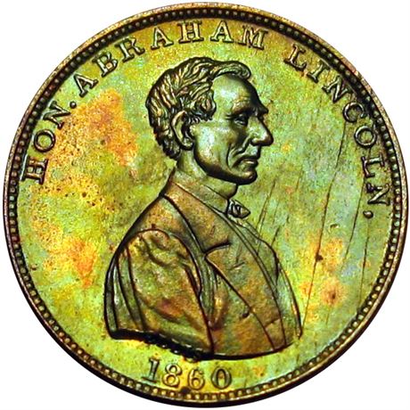 598  -  MILLER NY  389  Raw MS62 1860 Abraham Lincoln New York Merchant token