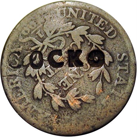 381  -  COCKO on the reverse of an 1807 Large Cent.  Raw VF