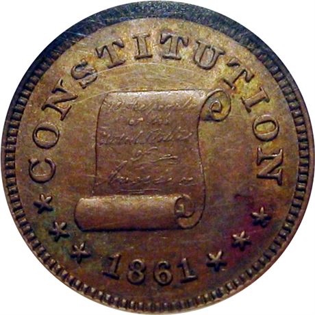 102  -  260/447 a R7 NGC MS62 BN 1861 Constitution. Patriotic Civil War token