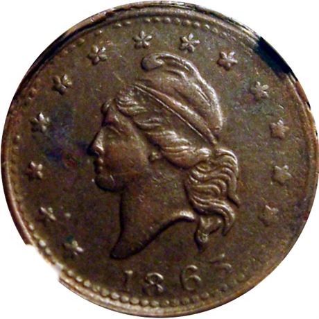 4  -    9/405 a R6 NGC AU55 BN Indiana Primitive Patriotic Civil War token