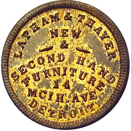 207  -  MI225AS-2b R8 NGC MS64 Brass Detroit Michigan Civil War token