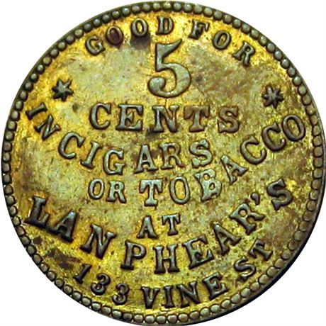 296  -  OH165CZ-1b R3 Raw MS62 Cincinnati Ohio Civil War token